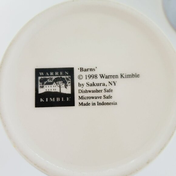 Sakura Warren Kimble Barns Coffee Mug Set of 4 Folk Art Countryside Farm c.1998 - Picture 7 of 9